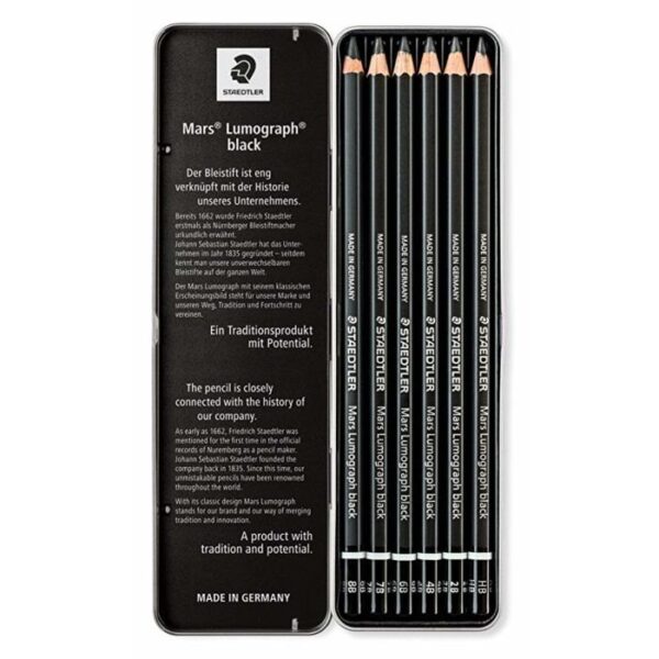 ست مداد استدلر مدل لوموگراف staedtler mars lumogragh black بدنه مشکی بسته 6 عددی - Image 2